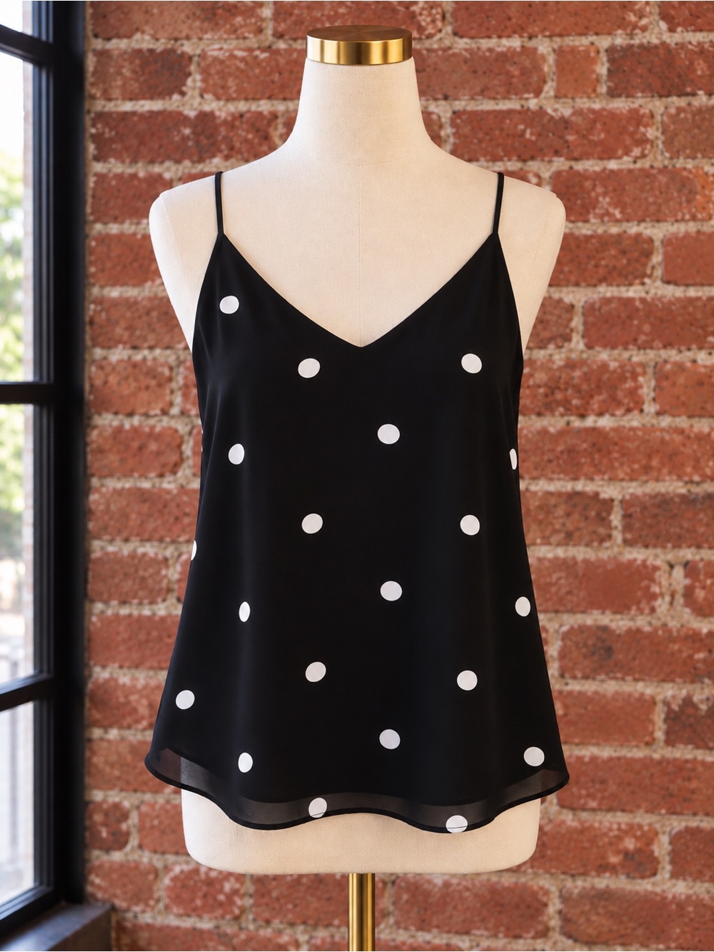 LOFT Black & White Polka Dot Strappy Camisole Top Small